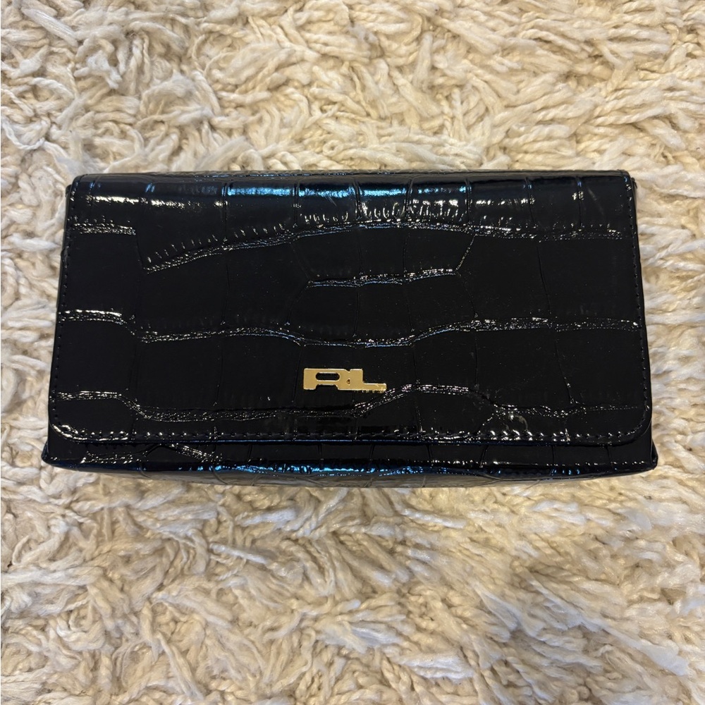 Ralph Lauren Black Croc-Embossed Clutch